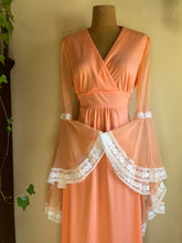 Load image into Gallery viewer, 1970’s Vintage Cantaloupe Angel Sleeve Dress
