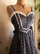 Load image into Gallery viewer, Authentic 1970&#39;s vintage black snowflake calico Gunne Sax maxi sundress
