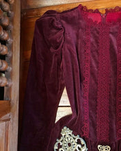 Load image into Gallery viewer, Authentic 1970’s vintage burgundy velveteen Gunne Sax midi dress
