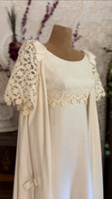 Load image into Gallery viewer, 1960’s Vintage Ivory Linen and Fern Lace Shift Dress and Trained Vest Bridal Set
