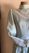 Load image into Gallery viewer, Sale~ Handmade 1970’s Vintage Sea Foam Green Calico Puff Sleeve Midi Dress
