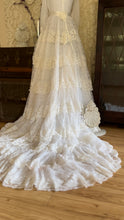 Load image into Gallery viewer, Dreamy 1970’s Vintage Lace and Pearl Wedding Gown with Train
