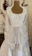 Load image into Gallery viewer, Dreamy 1970’s Vintage Lace and Pearl Wedding Gown with Train
