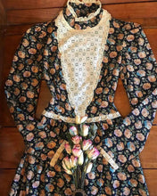 Load image into Gallery viewer, Authentic 1970’s vintage black calico Vicky Vaughn dress
