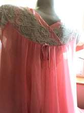 Load image into Gallery viewer, Authentic 1950’s coral pink chiffon peignoir nightgown and robe set
