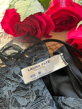 Load image into Gallery viewer, 1980’s Vintage Black Satin High Cut Teddy by Laura Faye
