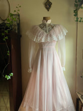 Load image into Gallery viewer, 1970’s Vintage Pale Pink Swiss Dot Chiffon Gown
