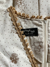 Load image into Gallery viewer, Medieval 1960&#39;s vintage Ivory Flocked Poplin black label Gunne Sax dress
