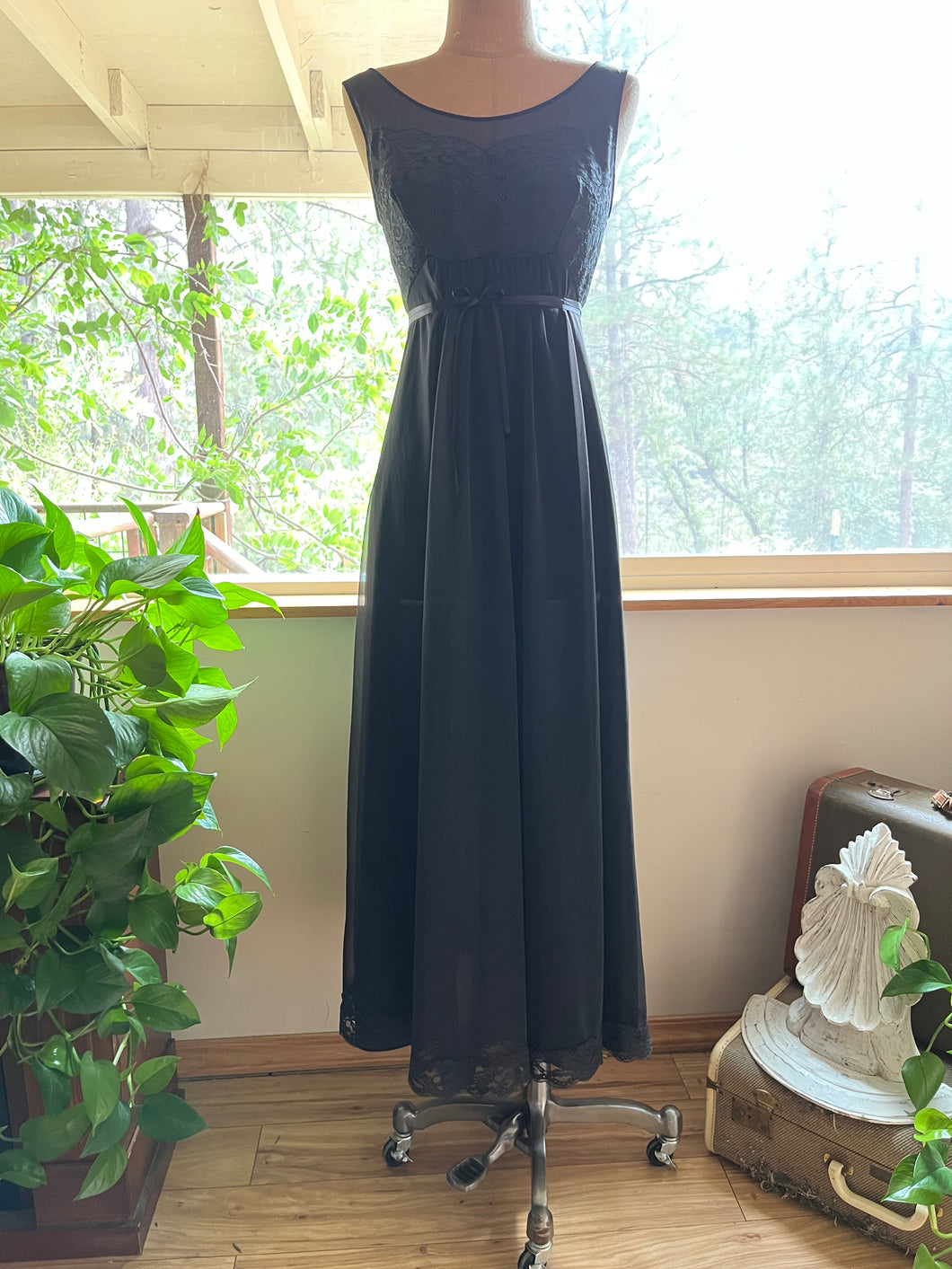 1960’s vintage black chiffon and lace nightgown by Shadowline