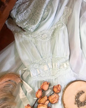 Load image into Gallery viewer, 1960’s Vintage mint green chiffon Vanity Fair peignoir nightgown and robe set
