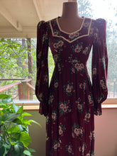 Load image into Gallery viewer, Authentic 1970&#39;s vintage burgundy rayon dress by Jody of California
