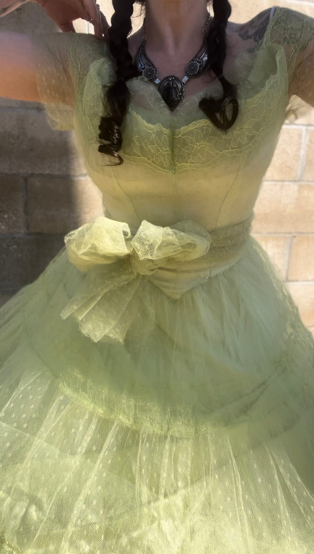 Gorgeous 1950’s vintage Celery green tulle gown