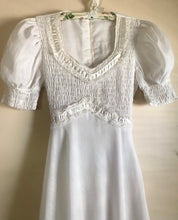 Load image into Gallery viewer, Authentic 1970&#39;s vintage smocked white voile dress by Jody T
