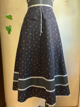 Load image into Gallery viewer, Authentic 1970&#39;s vintage coal black calico Gunne Sax midi peplum sundress
