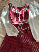 Load image into Gallery viewer, Darling Red Calico and velveteen Peplum Gunne Sax Midi Dress
