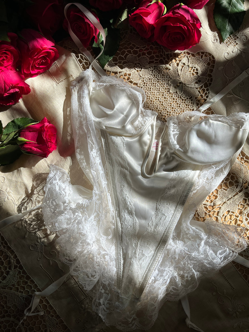 1980’s Vintage White Satin and Lace Camisole by Faris