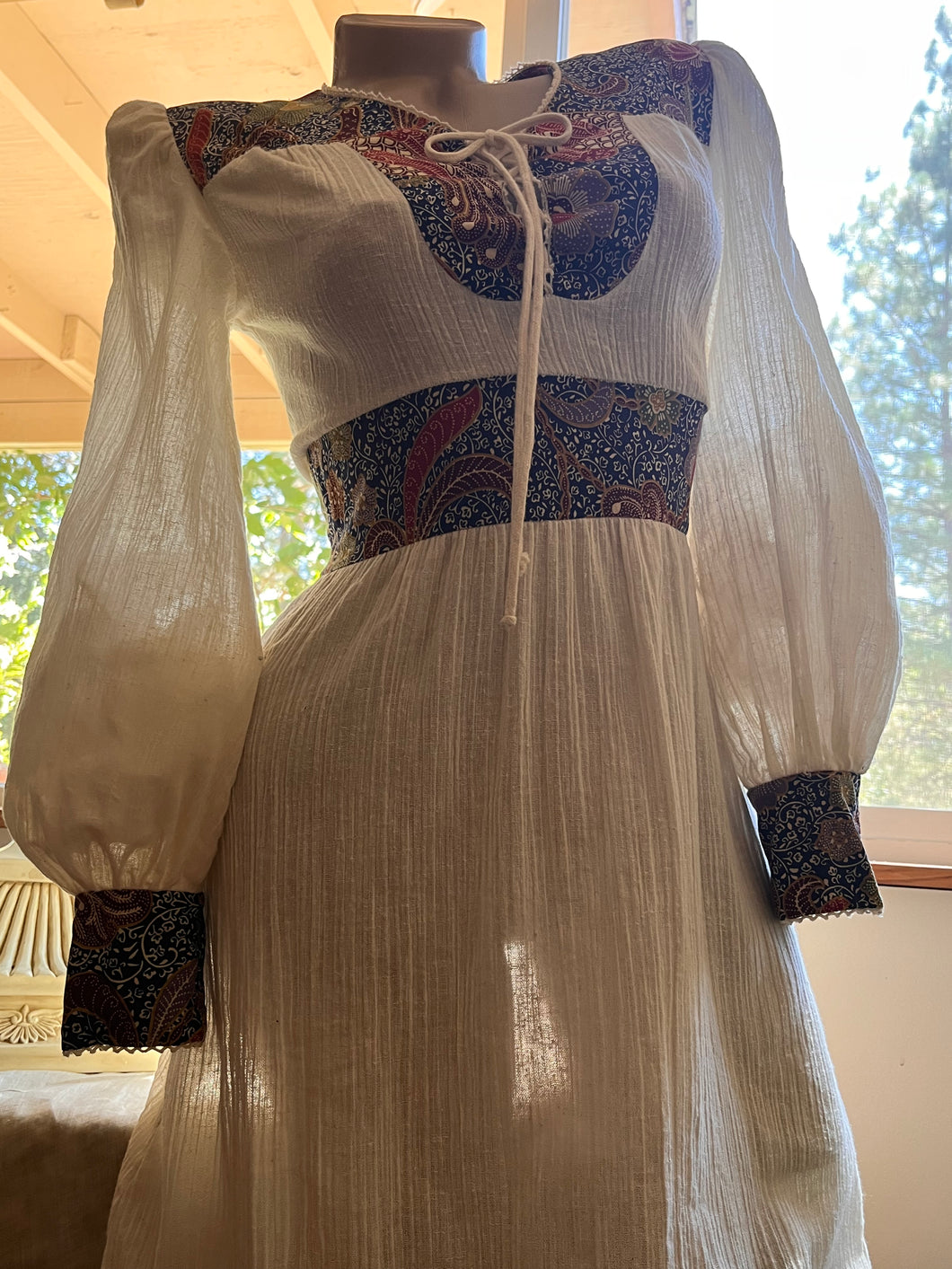 1970’s vintage crepe and batik cotton dress by Vicky Vaughn