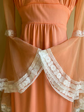 Load image into Gallery viewer, 1970’s Vintage Cantaloupe Angel Sleeve Dress
