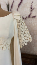 Load image into Gallery viewer, 1960’s Vintage Ivory Linen and Fern Lace Shift Dress and Trained Vest Bridal Set
