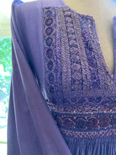 Load image into Gallery viewer, 1970’s Vintage purple cotton dress with old tribal embroidery

