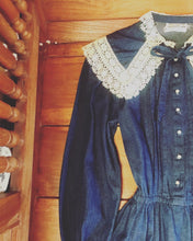 Load image into Gallery viewer, Authentic 1970’s 1980’s vintage denim and crochet dress by Act 1
