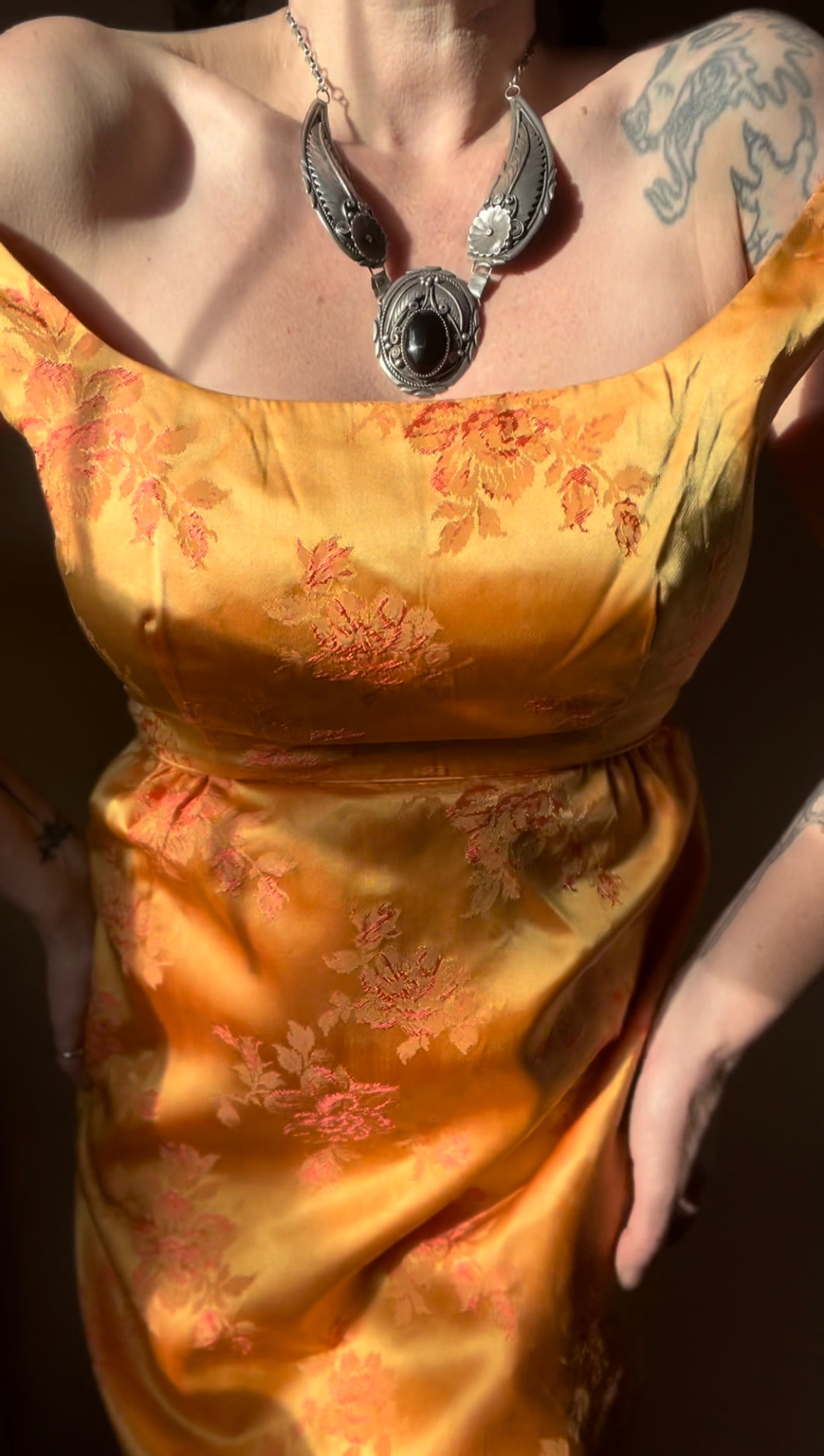 1960’s Vintage Tangerine Brocade Emma Domb Wiggle Dress
