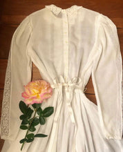 Load image into Gallery viewer, Authentic 1970s Vintage Sheer Ivory Midi Gunne Sax Dress

