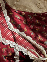 Load image into Gallery viewer, Darling Red Calico and velveteen Peplum Gunne Sax Midi Dress

