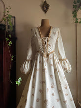 Load image into Gallery viewer, Medieval 1960&#39;s vintage Ivory Flocked Poplin black label Gunne Sax dress
