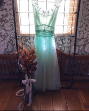 Load image into Gallery viewer, 1960’s Vintage mint green chiffon Vanity Fair peignoir nightgown and robe set

