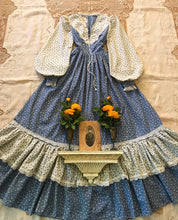 Load image into Gallery viewer, Authentic 1970&#39;s vintage dusty eggshell blue floral Gunne Sax maxi dress
