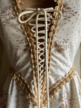 Load image into Gallery viewer, Medieval 1960&#39;s vintage Ivory Flocked Poplin black label Gunne Sax dress
