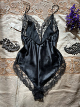 Load image into Gallery viewer, Deadstock 1980’s vintage Black Satin and Lace teddy by Ms Leslee
