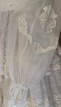 Load image into Gallery viewer, Dreamy 1970’s Vintage Lace and Pearl Wedding Gown with Train
