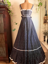 Load image into Gallery viewer, Authentic 1970&#39;s vintage black snowflake calico Gunne Sax maxi sundress
