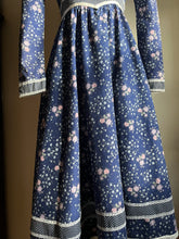 Load image into Gallery viewer, Tiny Authentic 1970’s Vintage Navy Calico Gunne Sax Midi Dress
