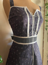 Load image into Gallery viewer, Authentic 1970&#39;s vintage coal black calico Gunne Sax midi peplum sundress
