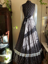 Load image into Gallery viewer, Authentic 1970’s Vintage Black Calico Gunne Sax Maxi Dress
