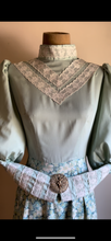 Load image into Gallery viewer, Sale~ Handmade 1970’s Vintage Sea Foam Green Calico Puff Sleeve Midi Dress
