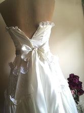 Load image into Gallery viewer, Authentic 1980’s Vintage White Satin and Lace Gunne Sax Strapless Dress
