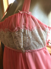 Load image into Gallery viewer, Authentic 1950’s coral pink chiffon peignoir nightgown and robe set
