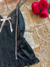 Load image into Gallery viewer, 1970’s 1980’s Vintage Black Nylon and Lace Camisole
