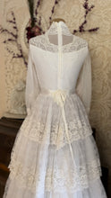 Load image into Gallery viewer, Dreamy 1970’s Vintage Lace and Pearl Wedding Gown with Train
