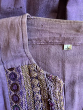 Load image into Gallery viewer, 1970’s Vintage purple cotton dress with old tribal embroidery
