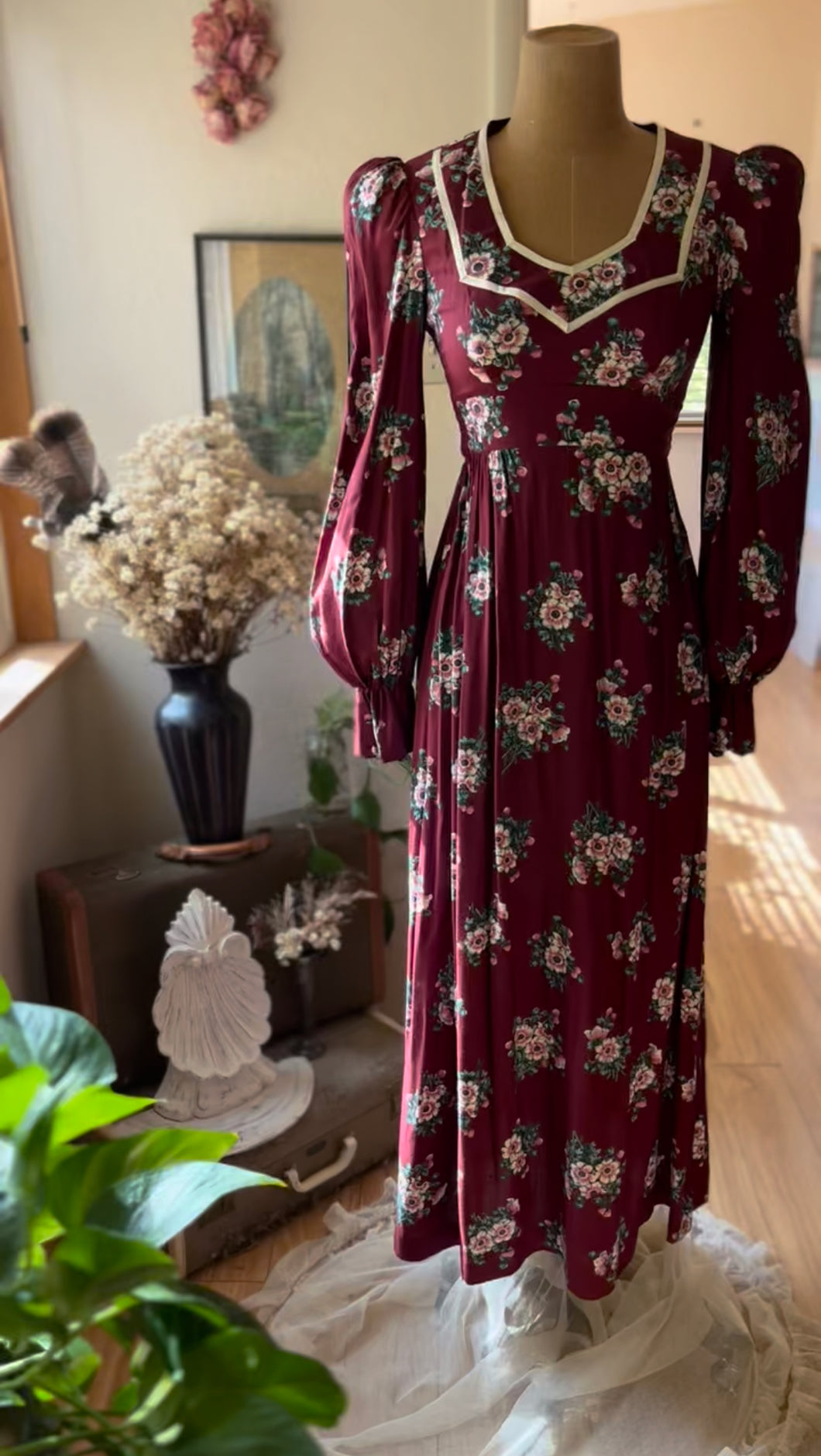 Authentic 1970's vintage burgundy rayon dress by Jody of California
