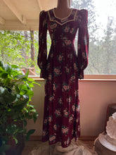 Load image into Gallery viewer, Authentic 1970&#39;s vintage burgundy rayon dress by Jody of California
