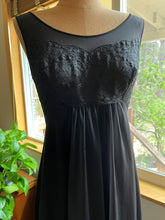 Load image into Gallery viewer, 1960’s vintage black chiffon and lace nightgown by Shadowline
