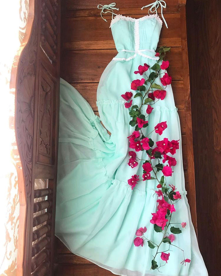 Sale~ 1970's vintage pale mint green voile sundress