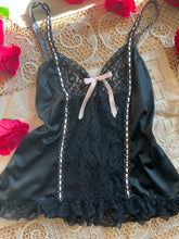 Load image into Gallery viewer, 1970’s 1980’s Vintage Black Nylon and Lace Camisole
