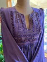 Load image into Gallery viewer, 1970’s Vintage purple cotton dress with old tribal embroidery
